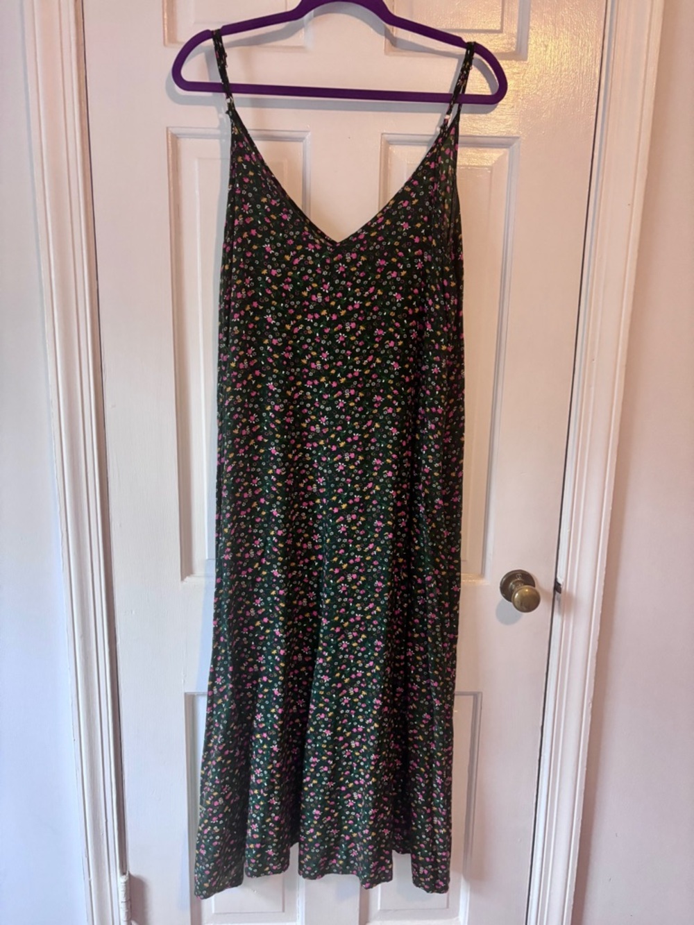 NATURAL LIFE Black Slip Maxi Dress with Pink & Green Floral Print